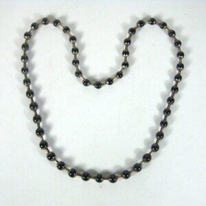 Vintage Black Onyx Stone Silver Tone Beaded Necklace 32 in Southwestern Boho